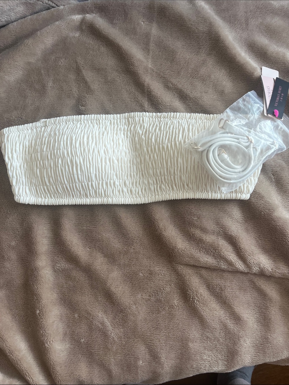 Victoria's Secret White Smocked Bandeau with Removable Strap